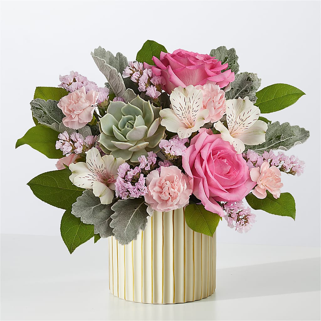 Dusty Rose Bouquet with Ivory Vase – Floral Design At Evergreen Llc, Princeton NC