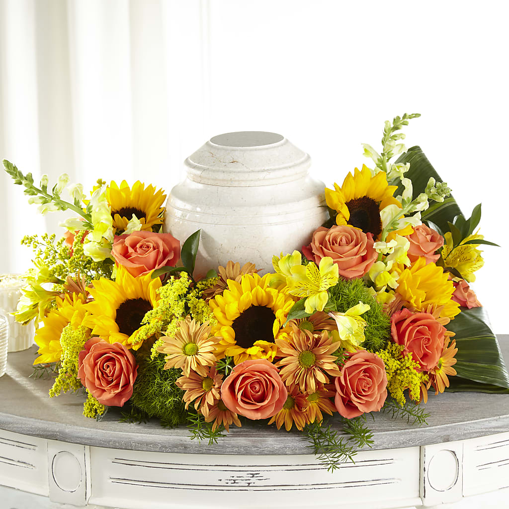 Faithful Sunflower Cremation Adornment – Floral Design At Evergreen Llc, Princeton NC