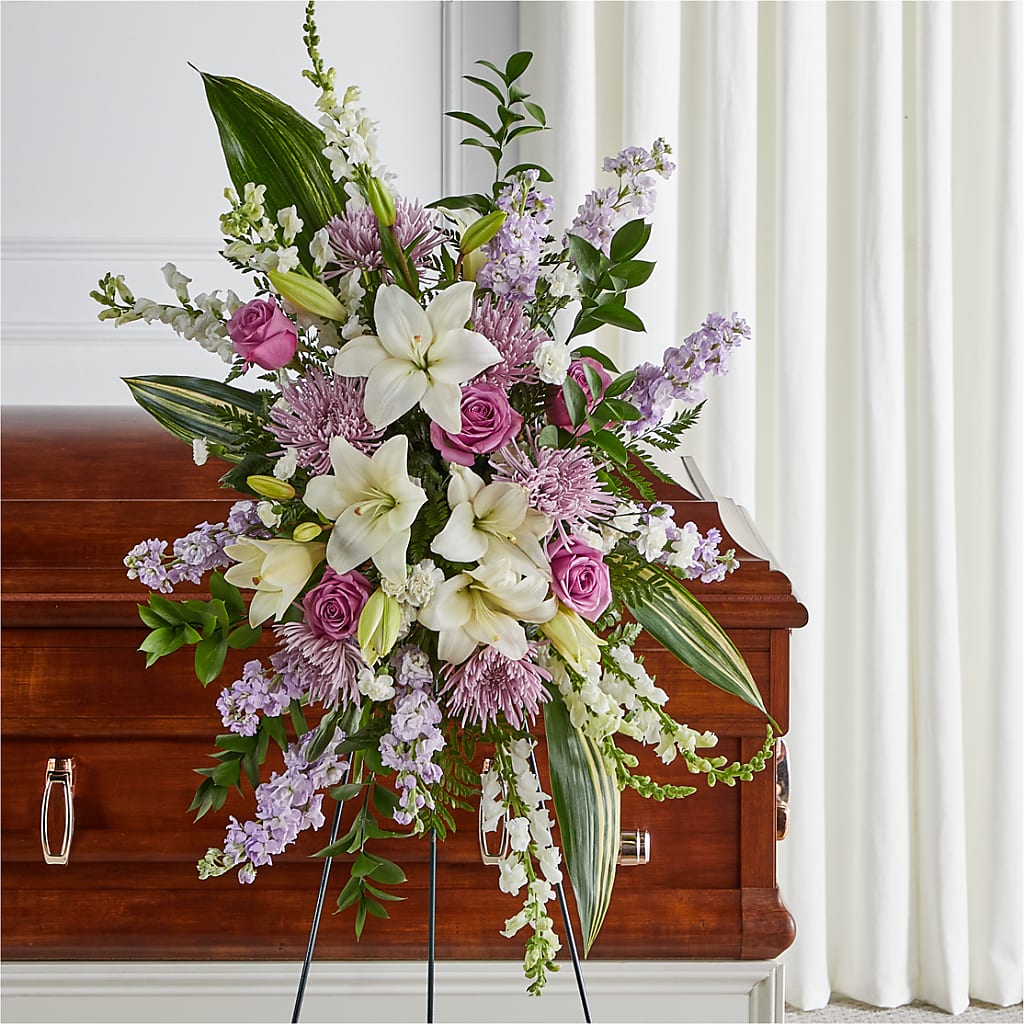 Grateful Hearts Standing Spray – Floral Design At Evergreen Llc, Princeton NC