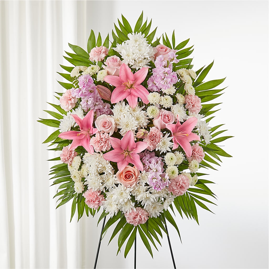 Offering Solace Standing Spray – Floral Design At Evergreen Llc, Princeton NC
