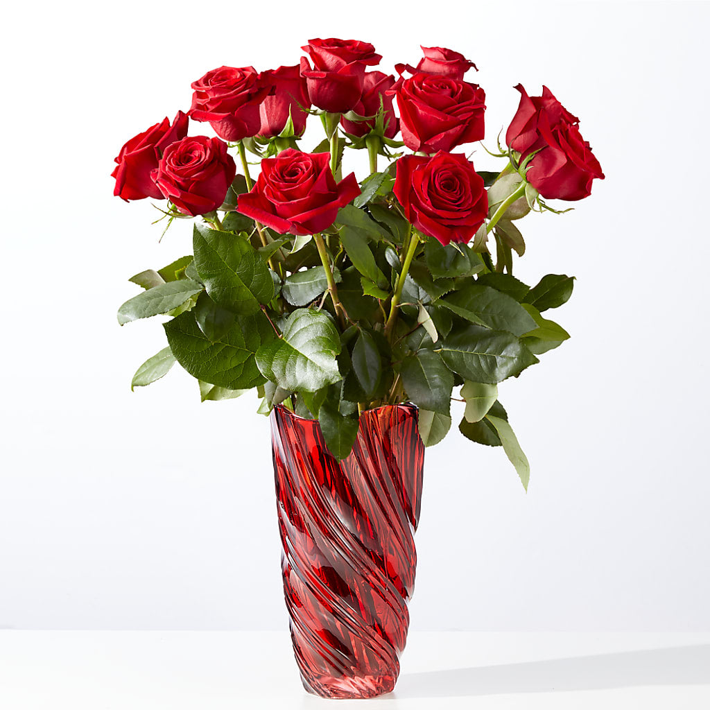 Classic Love Red Rose Bouquet with Luxe Swirl Vase – Floral Design At Evergreen Llc, Princeton NC