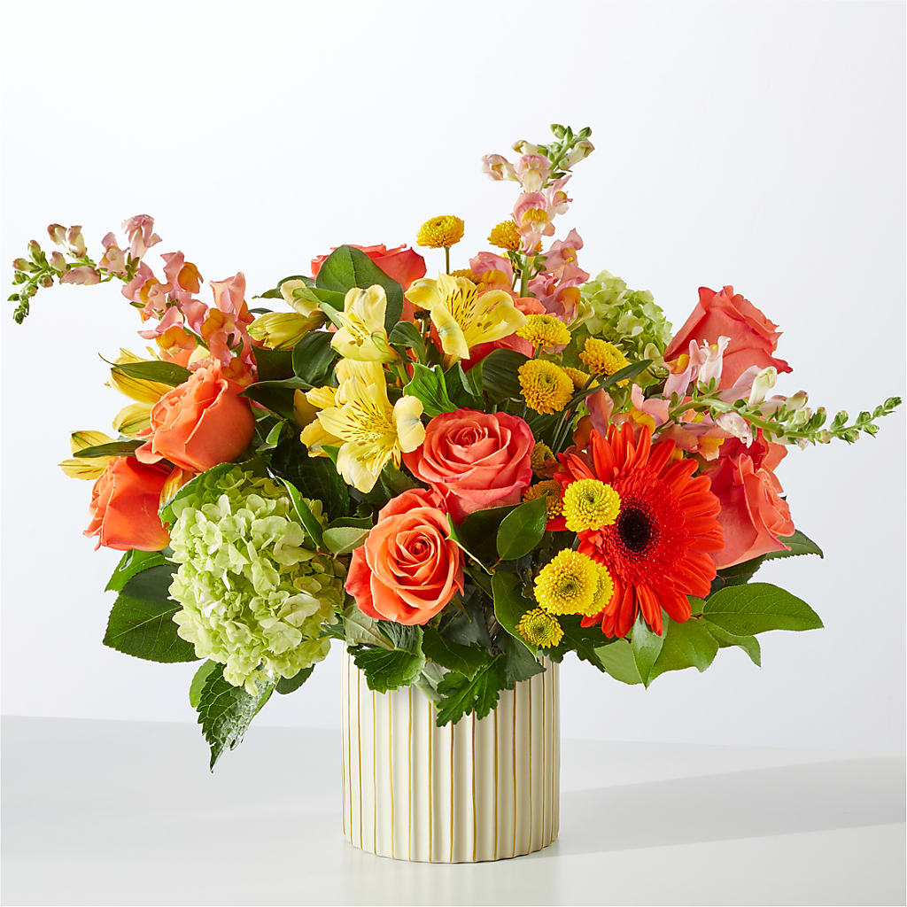 Autumn Sunshine Bouquet with Ivory Vase – Floral Design At Evergreen Llc, Princeton NC