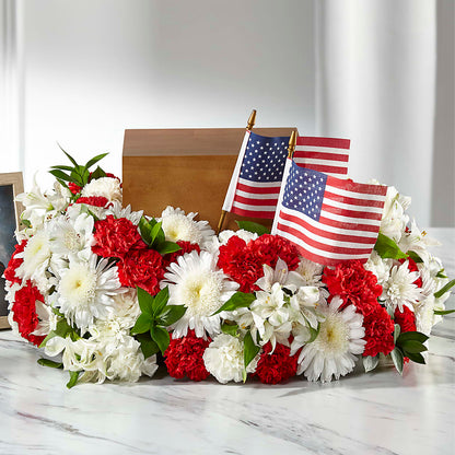 Spirit of Patriotism Cremation Adornment –  Floral Design At Evergreen Llc, Princeton NC