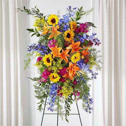 Sunlit Memories Standing Spray (Standard) –  Floral Design At Evergreen Llc, Princeton NC