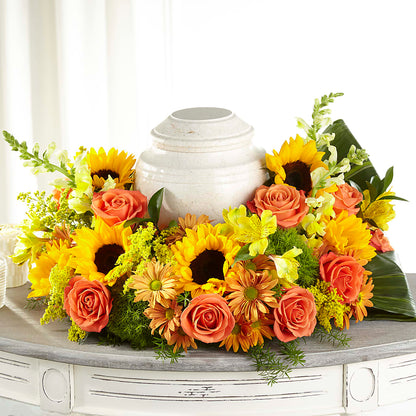 Faithful Sunflower Cremation Adornment –  Floral Design At Evergreen Llc, Princeton NC
