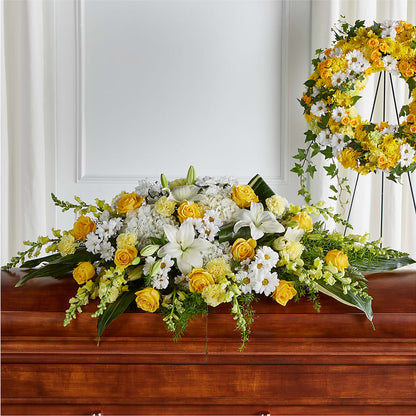 Golden Harmony Casket Spray –  Floral Design At Evergreen Llc, Princeton NC