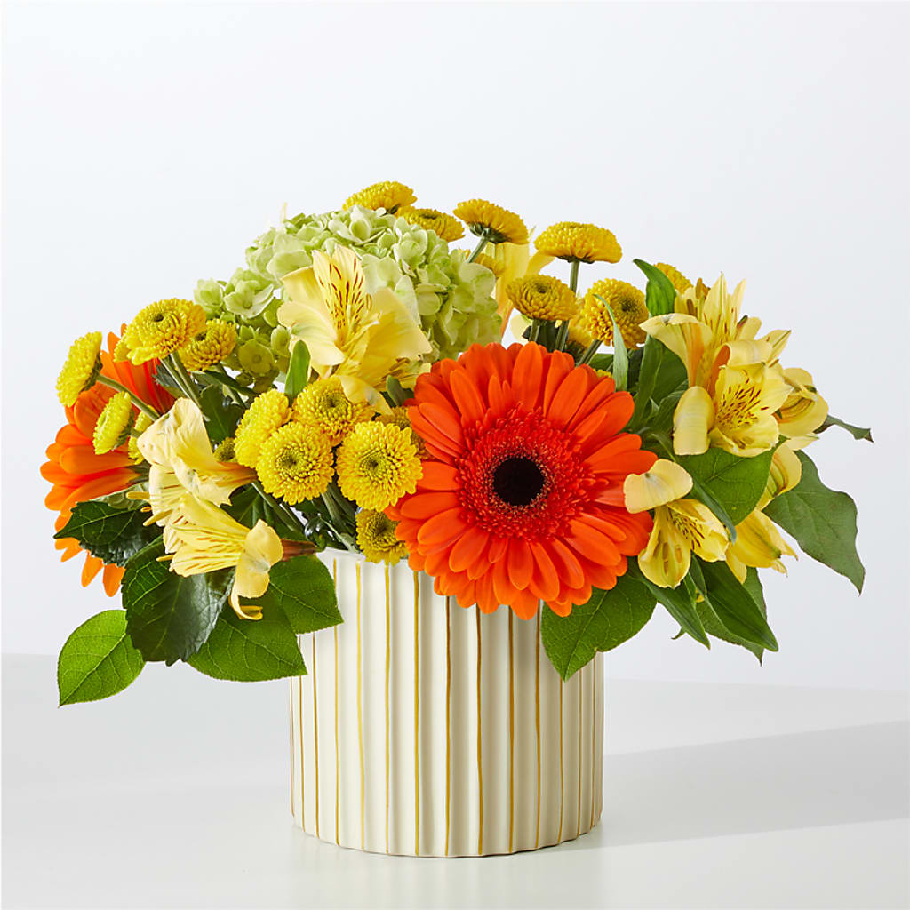 Autumn Sunshine Bouquet with Ivory Vase –  Floral Design At Evergreen Llc, Princeton NC