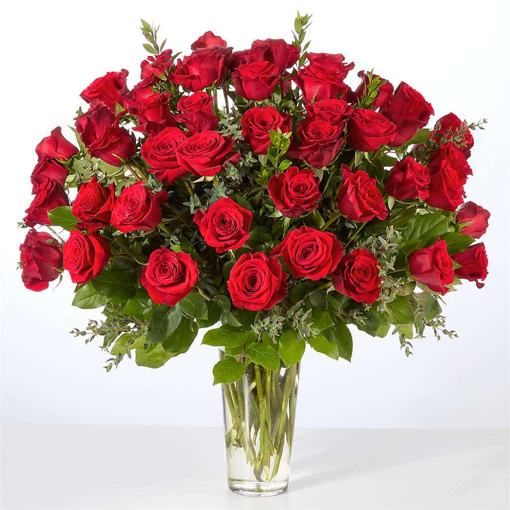 Forever Yours Fifty Stem Red Rose Bouquet –  Floral Design At Evergreen Llc, Princeton NC