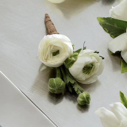 White Ranunculus Boutonniere –  Floral Design At Evergreen Llc, Princeton NC
